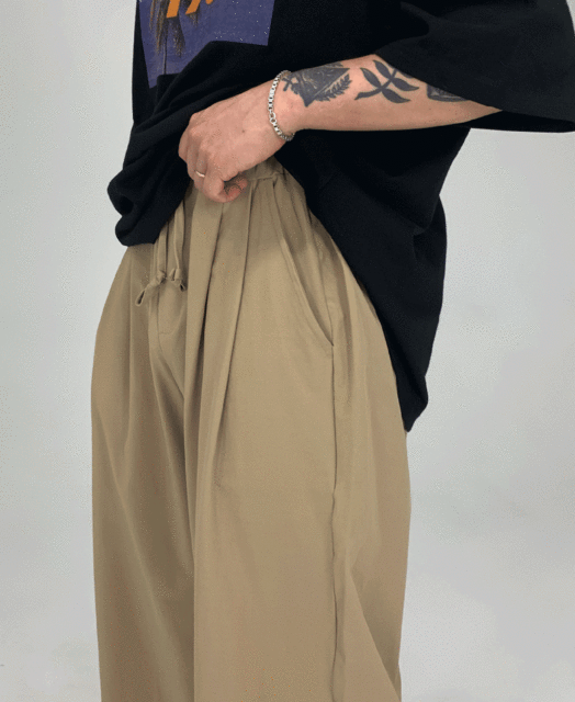 자체브랜드 썸머 투턱 나일론 와이드 팬츠 (5color)