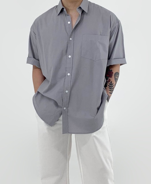 자체브랜드 브릿 루즈핏 반팔 셔츠 (4color)